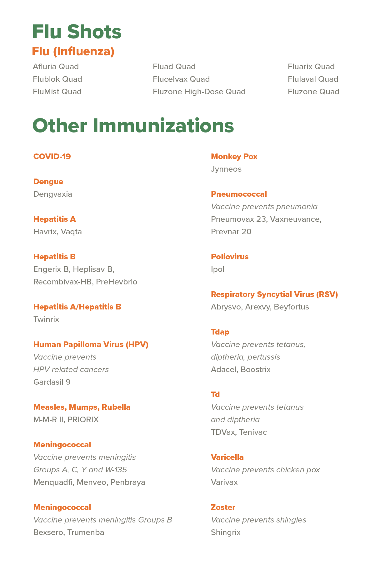 Vaccine Information List